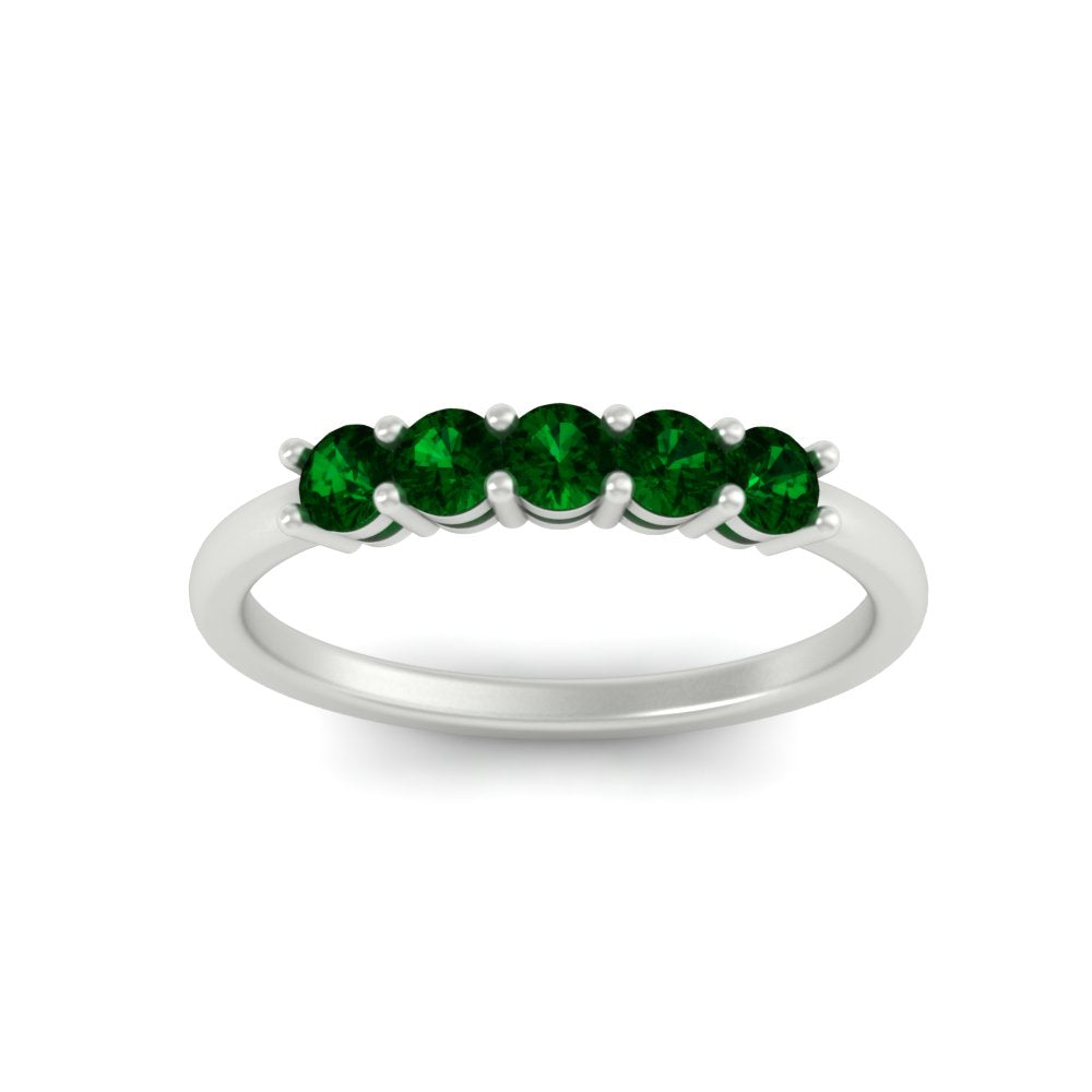 mini-5-stone-round-emerald-wedding-band-in-white-gold-FDENS141ROBGEMGRANGLE5-0.50CT-NL-WG