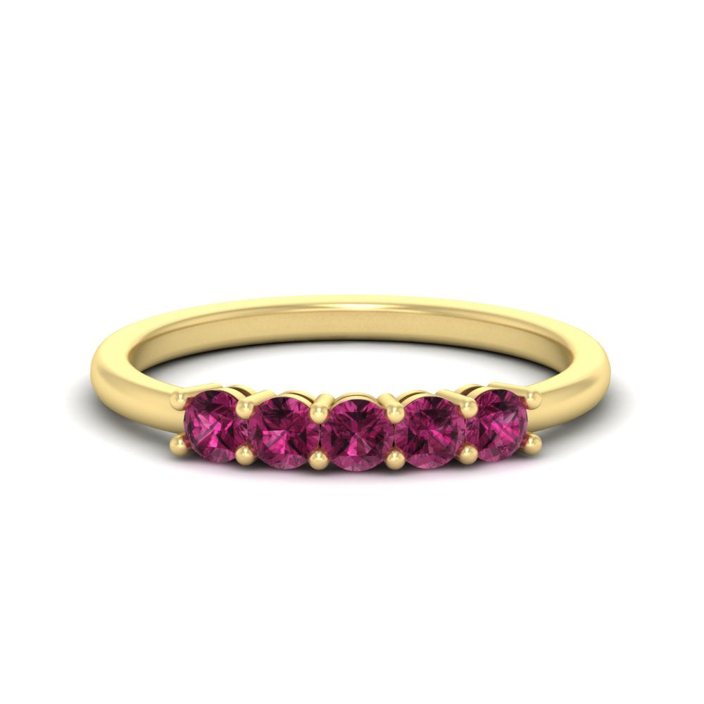 mini-5-stone-round-pink-sapphire-wedding-band-in-yellow-gold-FDENS141ROBGSADRPI-0.50CT-NL-YG