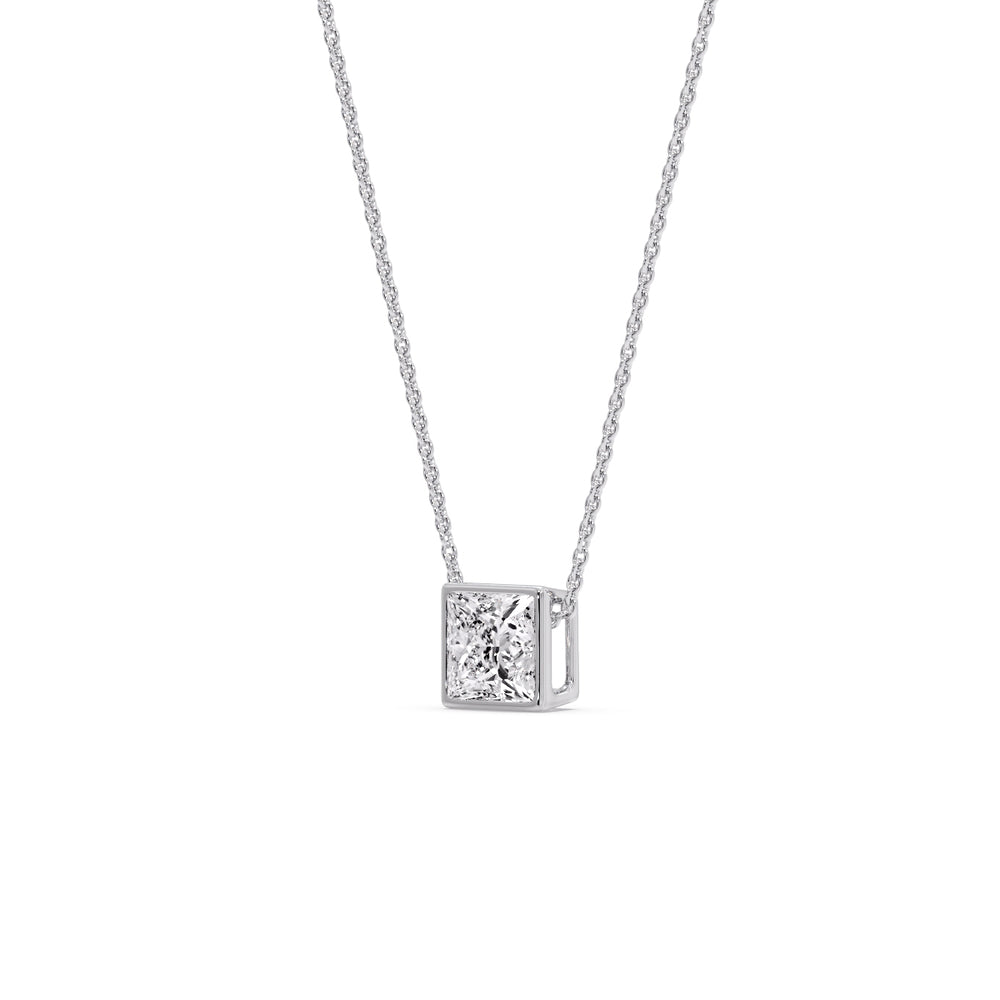 Princess Diamond Bezel Set Solitaire Pendant