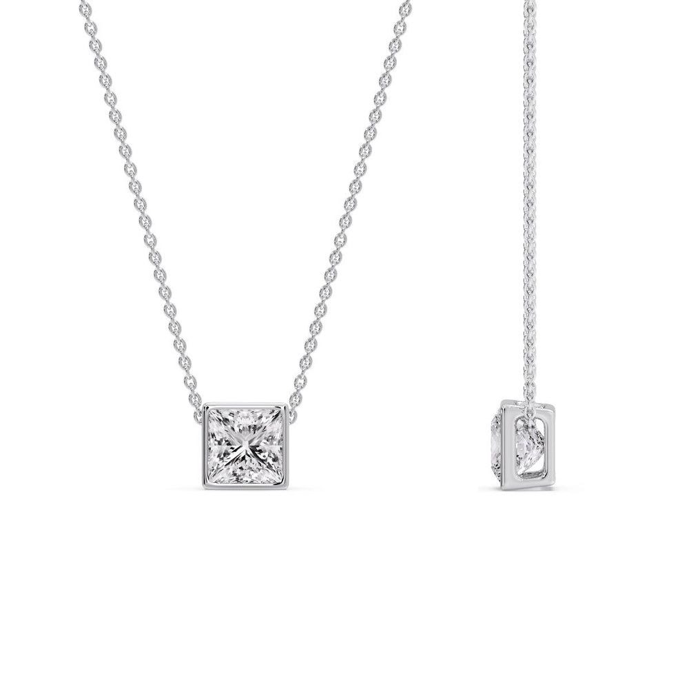 Princess Diamond Bezel Set Solitaire Pendant