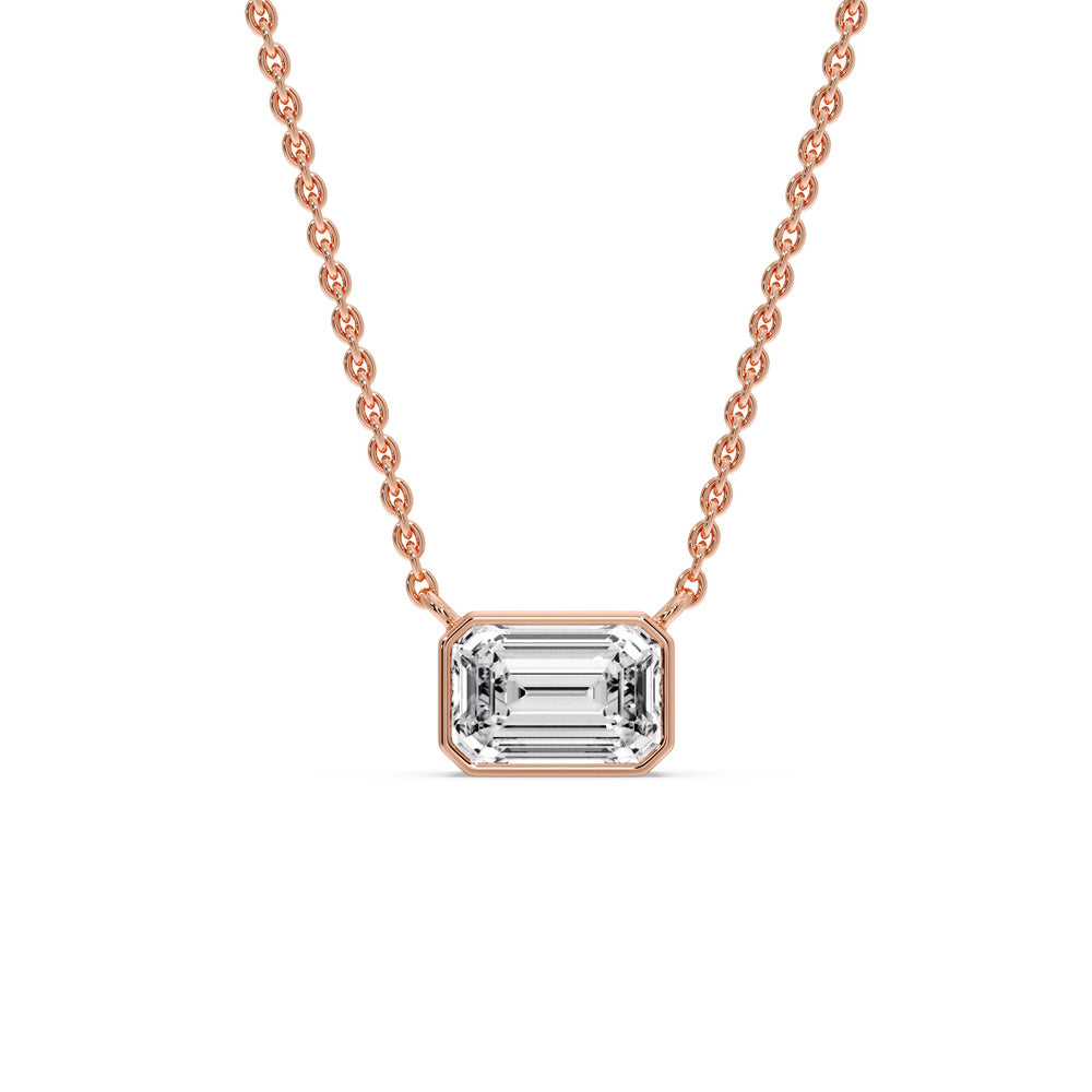 Emerald Diamond Bezel Set Solitaire Pendant