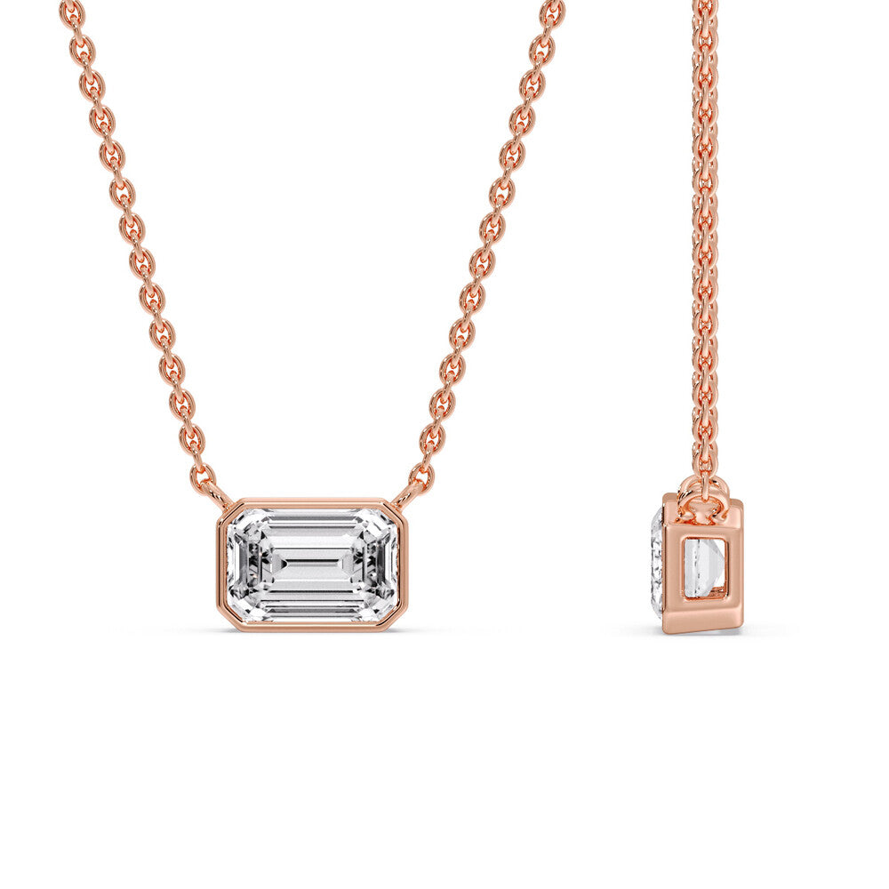 Emerald Diamond Bezel Set Solitaire Pendant