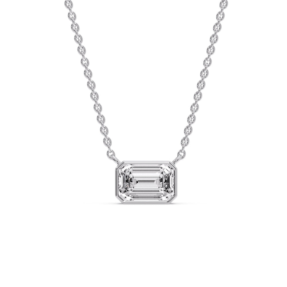 Emerald Diamond Bezel Set Solitaire Pendant