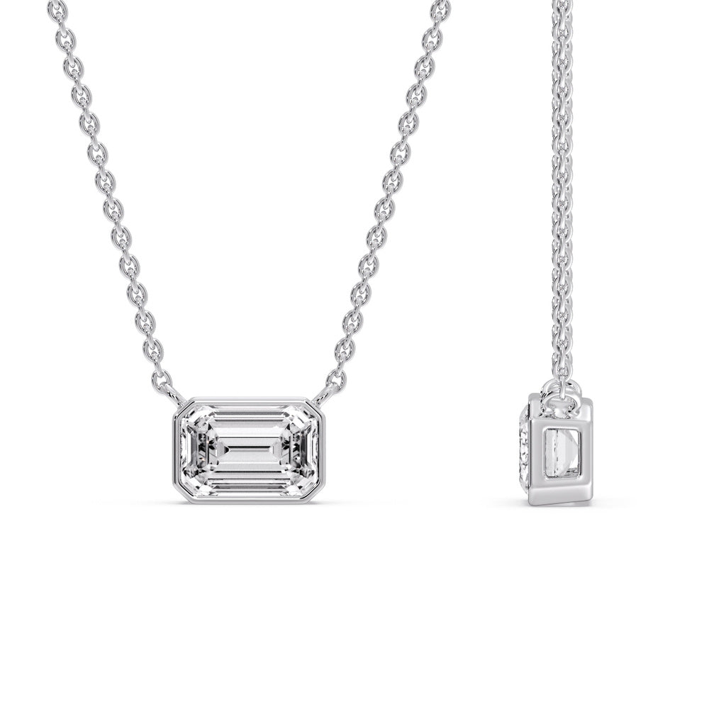 Emerald Diamond Bezel Set Solitaire Pendant
