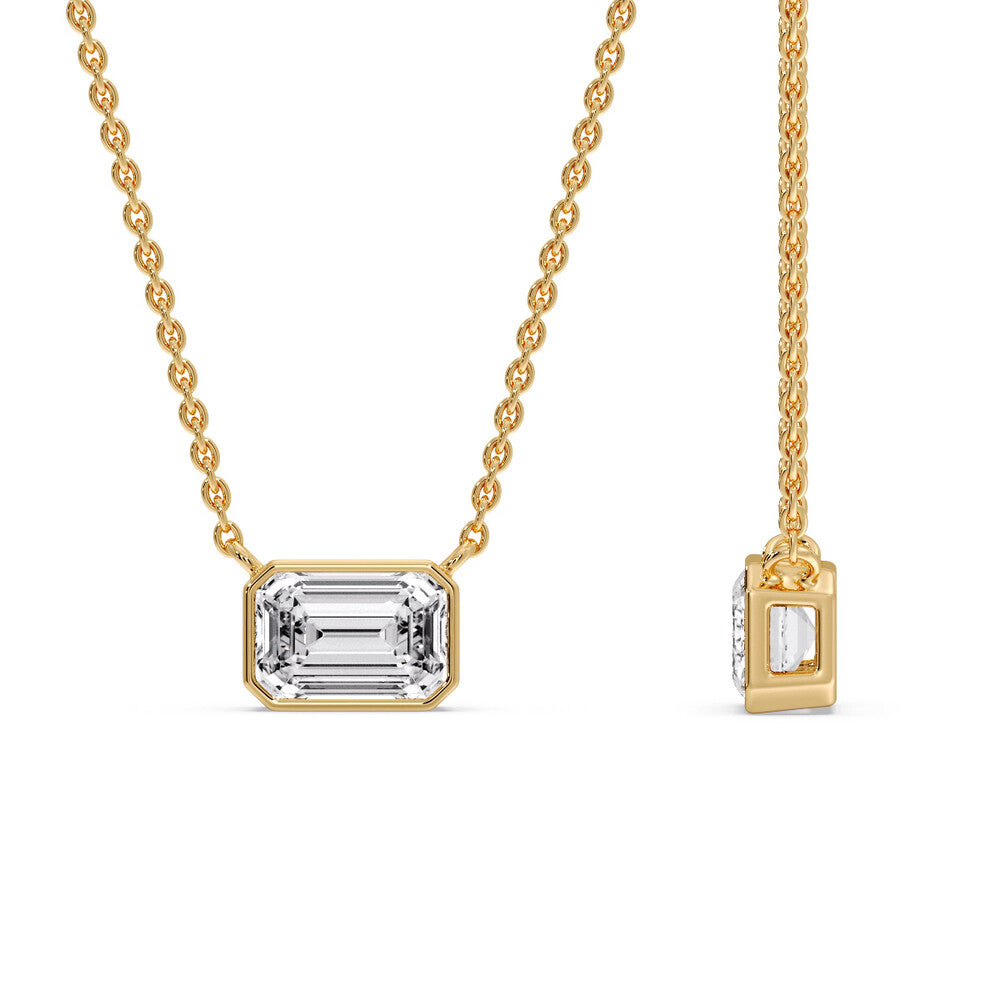 Emerald Diamond Bezel Set Solitaire Pendant