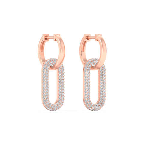 Pave Diamond Paperclip Drop Hoop Earrings