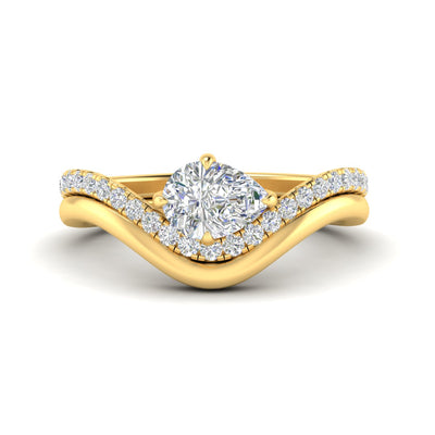 Curved Pear Cut Lab Grown Diamond Bridal Set with Plain Band