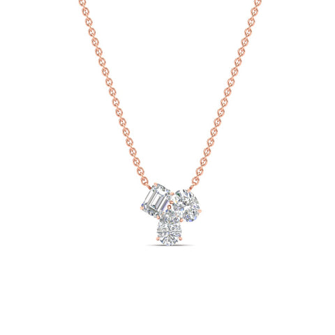 Mixed Shape Three Stone Diamond Pendant Necklace