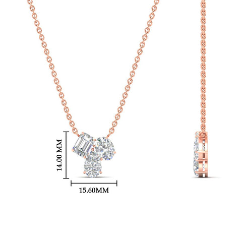 Mixed Shape Three Stone Diamond Pendant Necklace