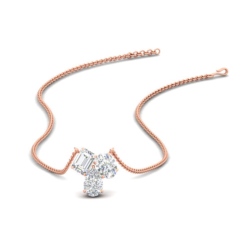 Mixed Shape Three Stone Diamond Pendant Necklace