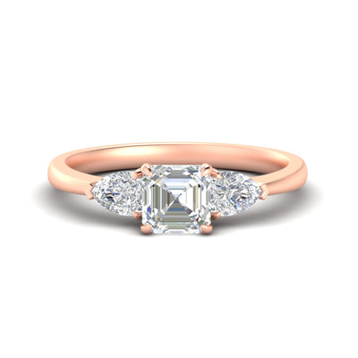 Asscher Cut Pear 3 Stone Cathedral Engagement Ring