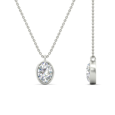 Bezel Oval Cut Solitaire Diamond Pendant Necklace