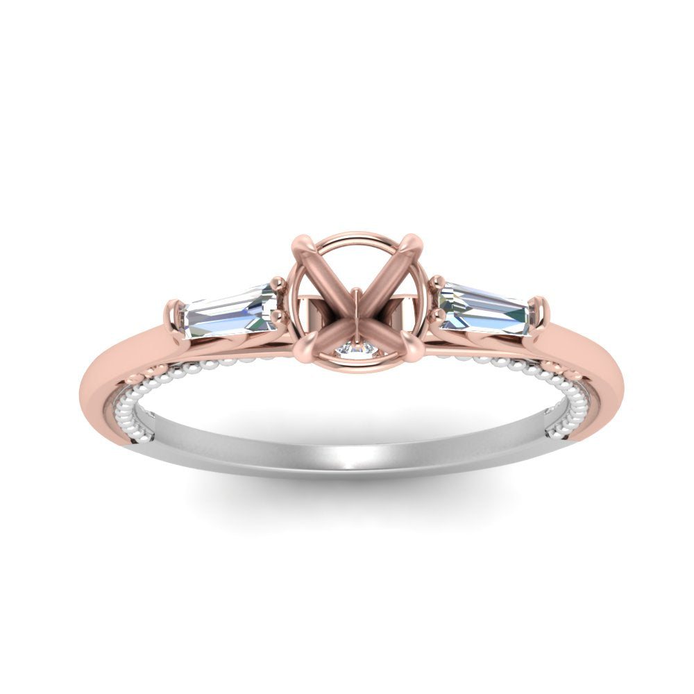 Semi Mount Two Tone 3 Stone Baguette Ring