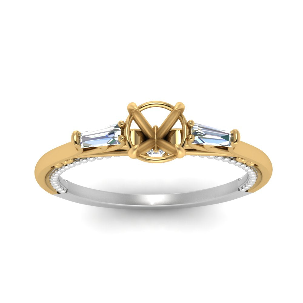 Semi Mount Two Tone 3 Stone Baguette Ring