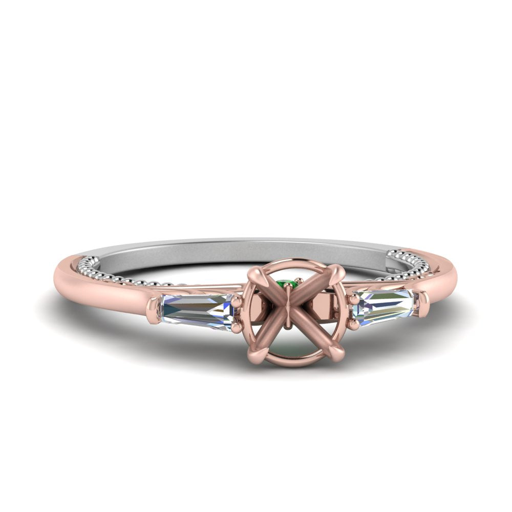 Semi Mount Two Tone 3 Stone Baguette Ring