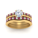 Load image into Gallery viewer, multi-stack-knife-edge-pink-sapphire-solitaire-bridal-set-in-FD9239ROGSADRPI-NL-YG
