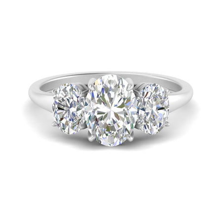 Three Stone Oval Shaped Basket Setting Engagement Ring
