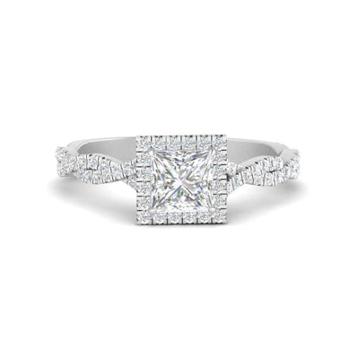 Princess Cut Classic Vine Halo Diamond Ring