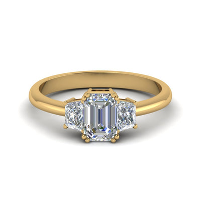 Classic Emerald Trapezoid Accent 3 Stone Ring