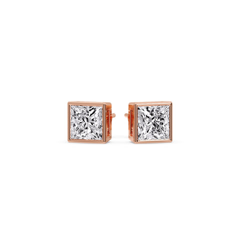 Stylish Princess Bezel Diamond Studs