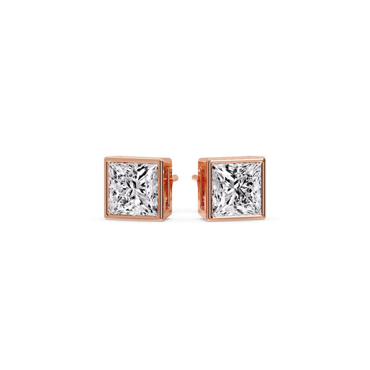 Stylish Princess Bezel Diamond Studs