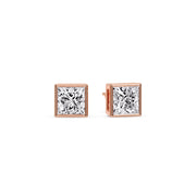Stylish Princess Bezel Diamond Studs