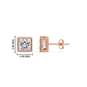 Stylish Princess Bezel Diamond Studs