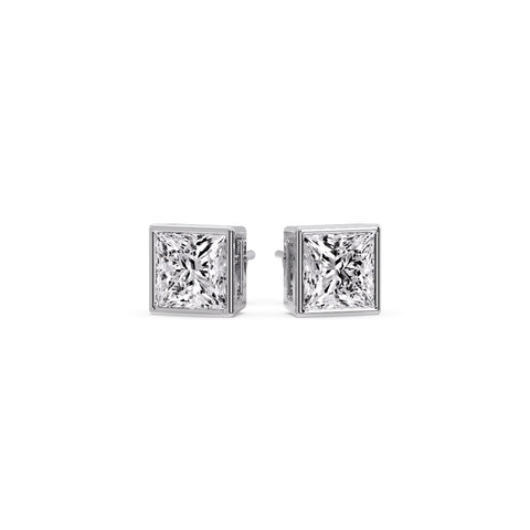 Stylish Princess Bezel Diamond Studs