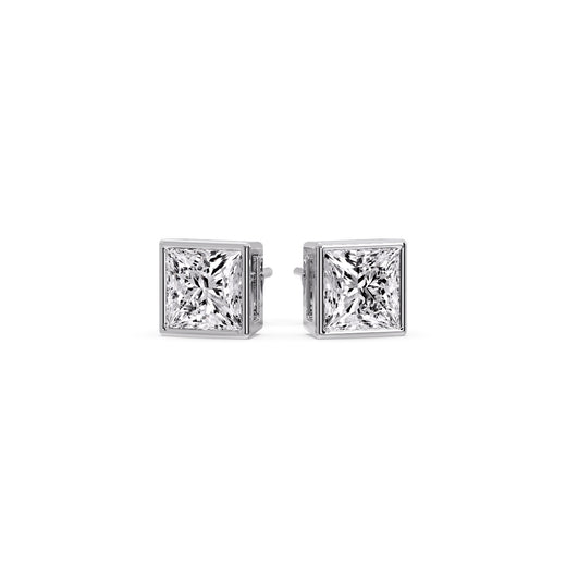 Stylish Princess Bezel Diamond Studs