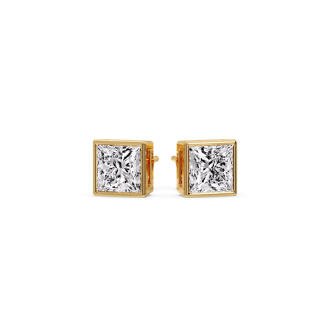 Stylish Princess Bezel Diamond Studs