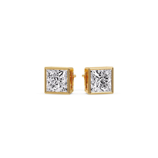 Stylish Princess Bezel Diamond Studs