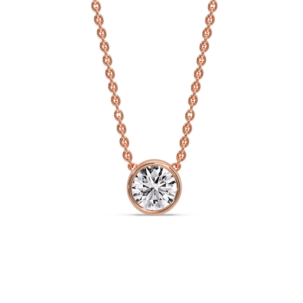 One Carat Round Bezel Solitaire Pendant