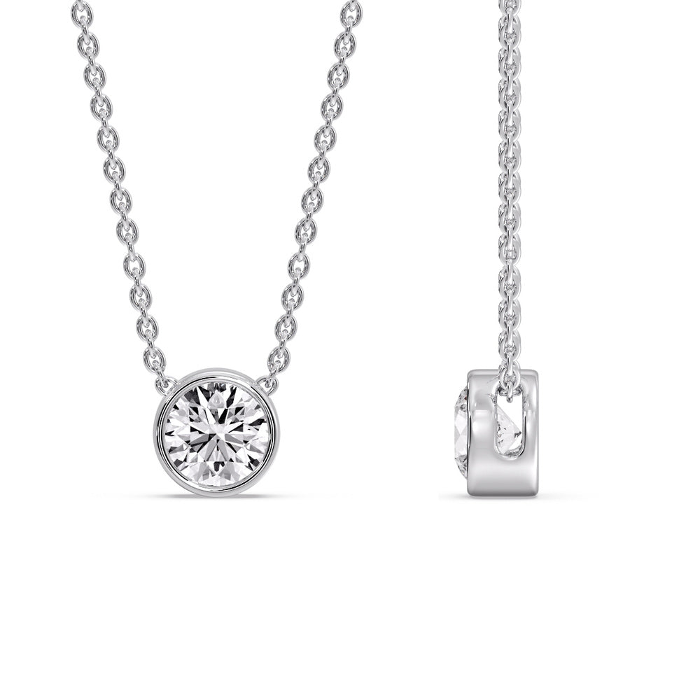 One Carat Round Bezel Solitaire Pendant