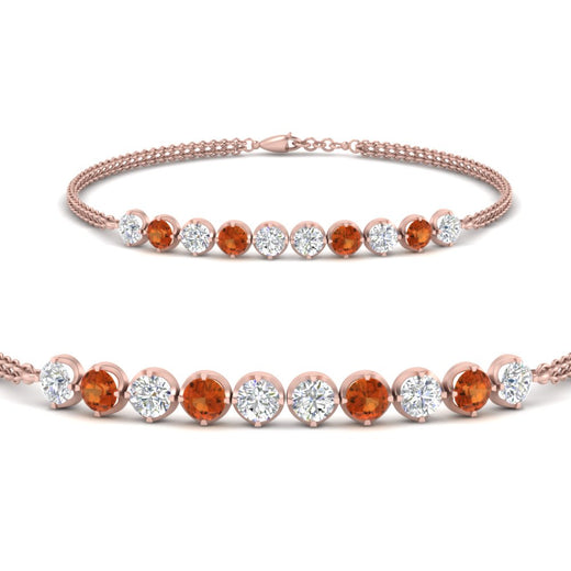 Dual Chain Round Diamond Bar Bracelet