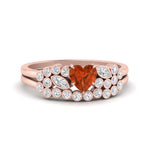Load image into Gallery viewer, orange-sapphire-heart-cluster-diamond-wedding-ring-set-in-rose-gold-FDENS3110HTGSAOR-NL-RG.jpg
