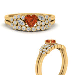 Load image into Gallery viewer, orange-sapphire-heart-cluster-diamond-wedding-ring-set-in-yellow-gold-FDENS3110HTGSAOR-NL-YG.jpg
