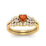 Load image into Gallery viewer, orange-sapphire-heart-cluster-diamond-wedding-ring-set-in-yellow-gold-FDENS3110HTGSAOR-NL-YG.jpg

