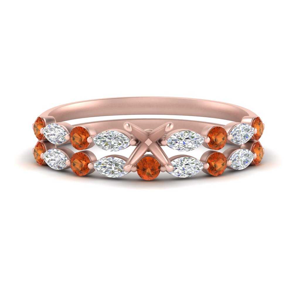 Round And Marquise Bridal Semi Mount Wedding Set