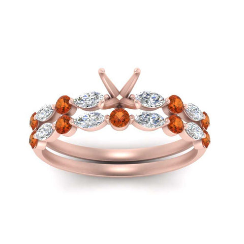 Round And Marquise Bridal Semi Mount Wedding Set