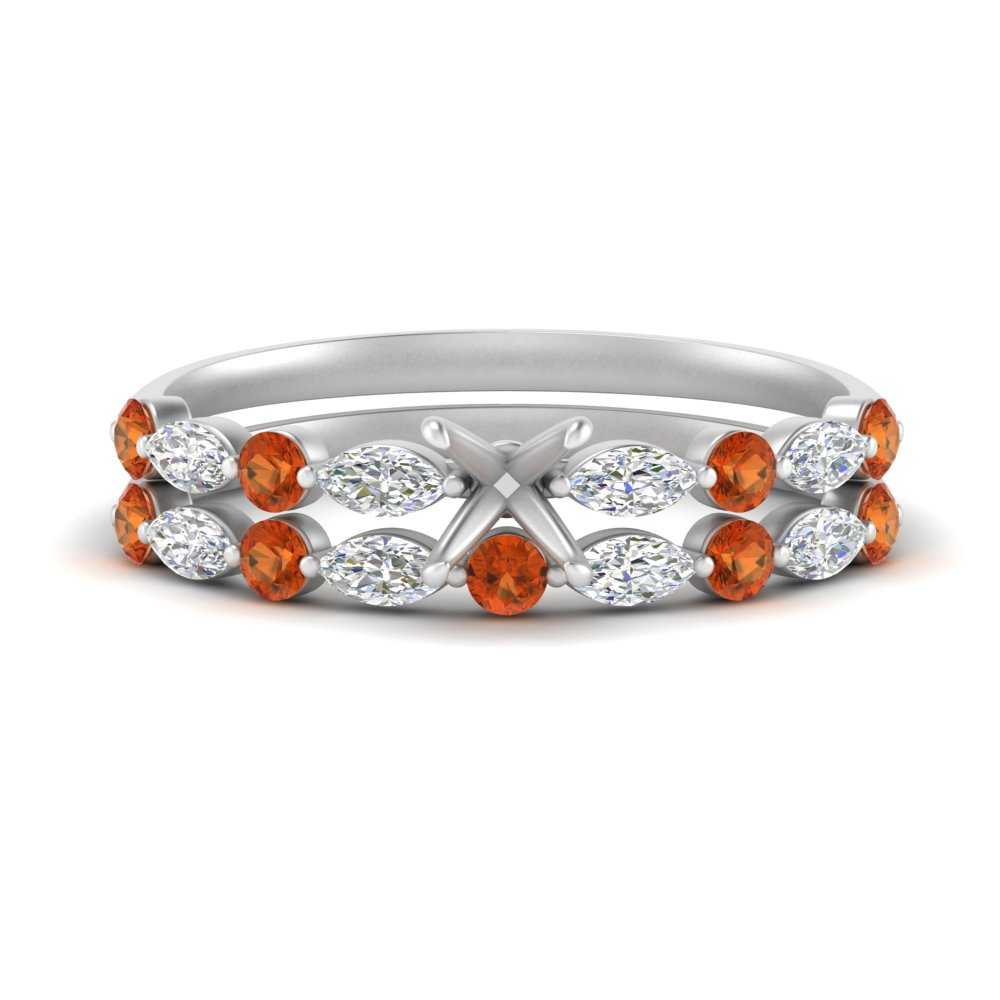 Round And Marquise Bridal Semi Mount Wedding Set