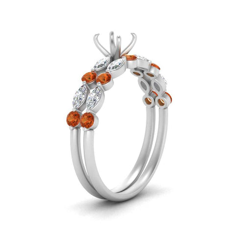 Round And Marquise Bridal Semi Mount Wedding Set