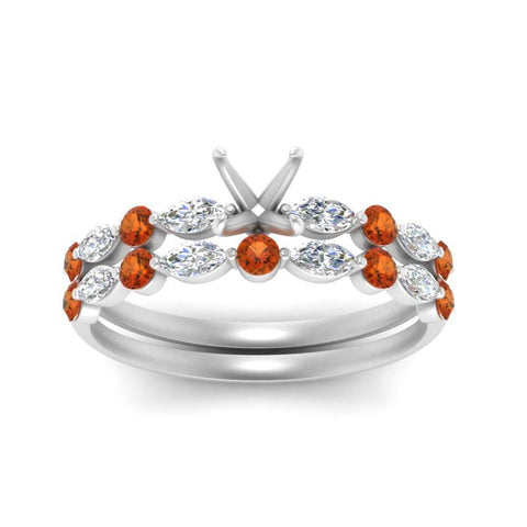 Round And Marquise Bridal Semi Mount Wedding Set