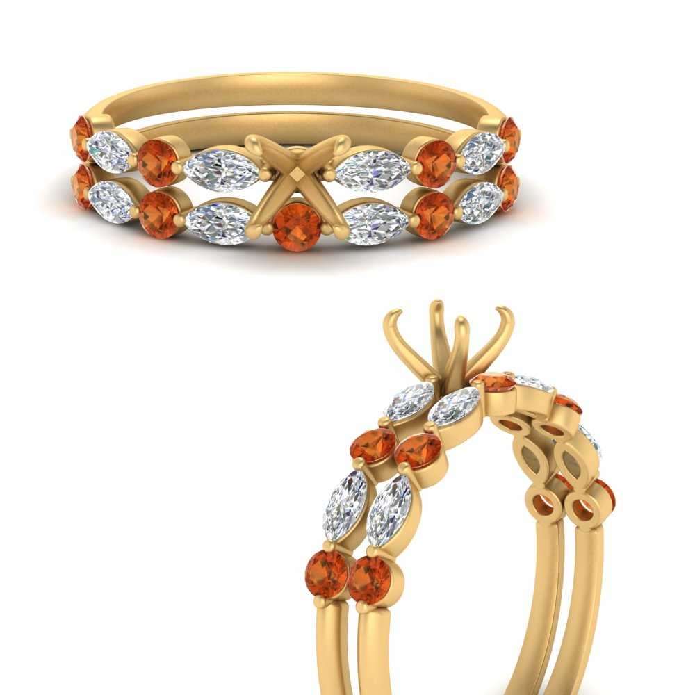 Round And Marquise Bridal Semi Mount Wedding Set