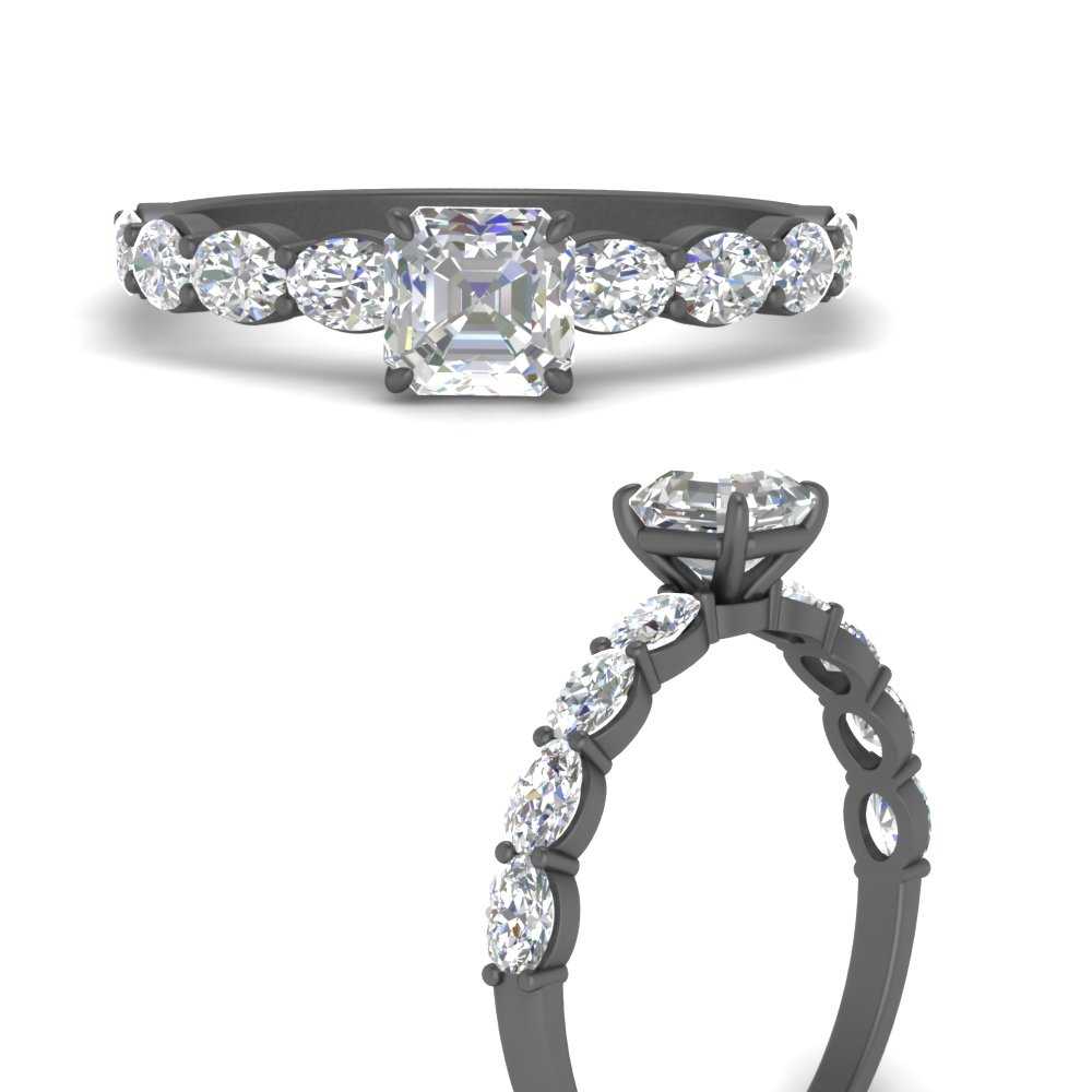 Oval Accented Asscher Cut Engagement Ring