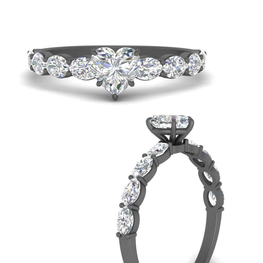 Oval Accented Heart Shaped Engagement Ring
