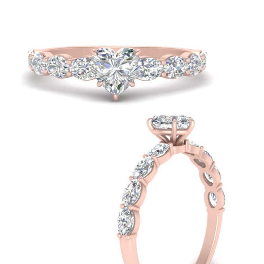 Oval Accented Heart Shaped Engagement Ring