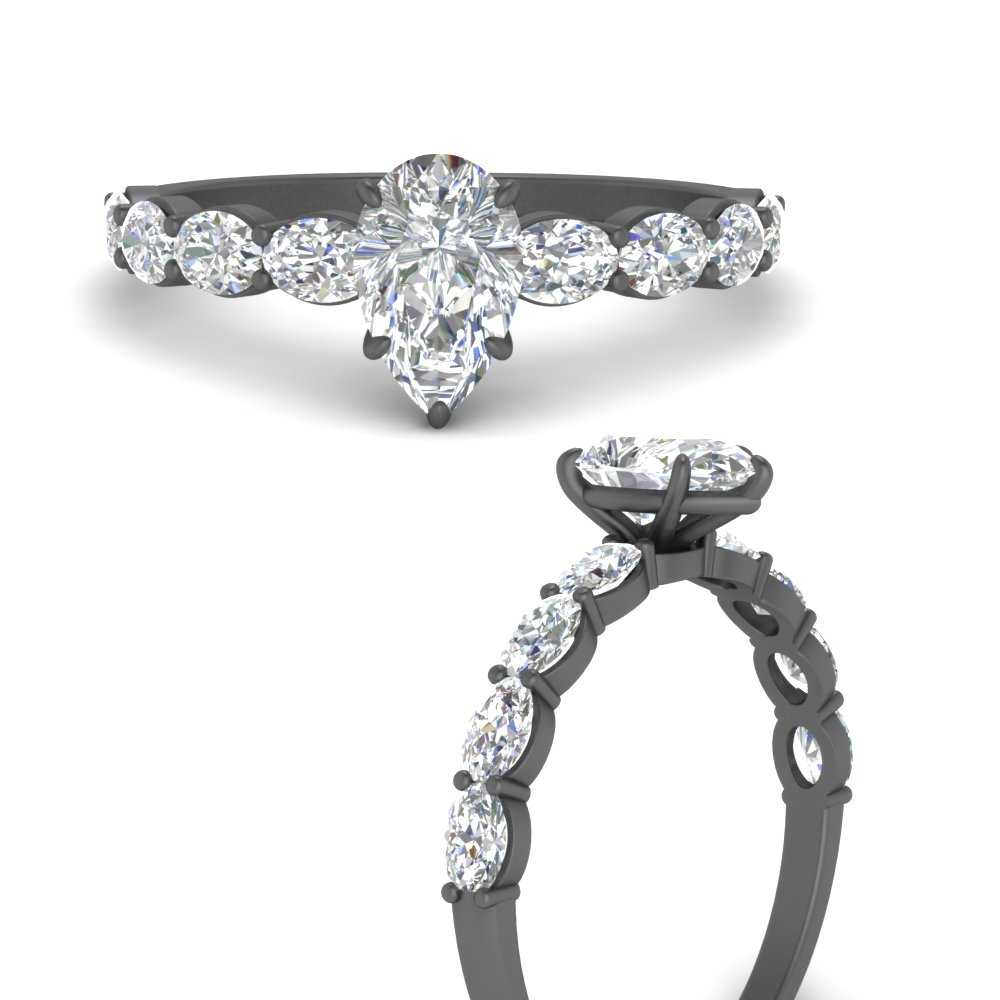 Oval Accented Pear Shaped Engagement Ring