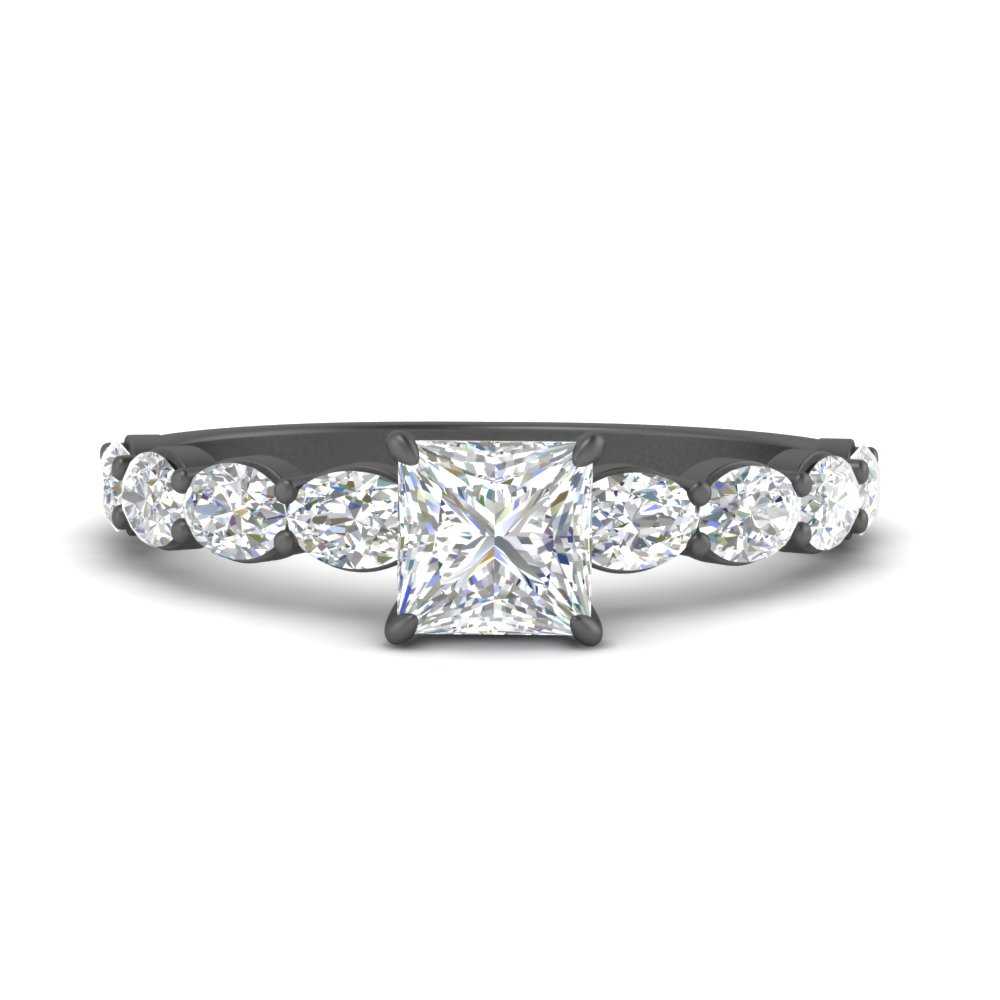 Oval Accented Princess Cut Engagement Ring