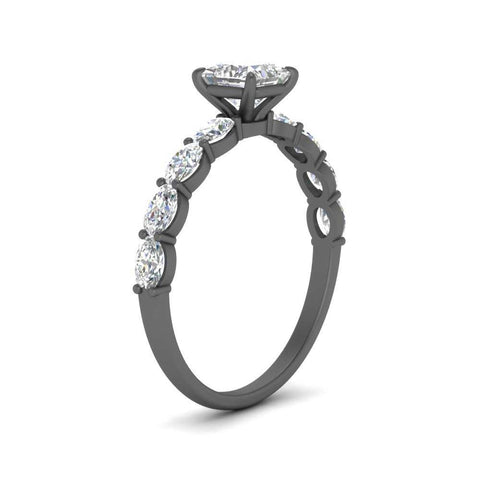 Oval Accented Princess Cut Engagement Ring