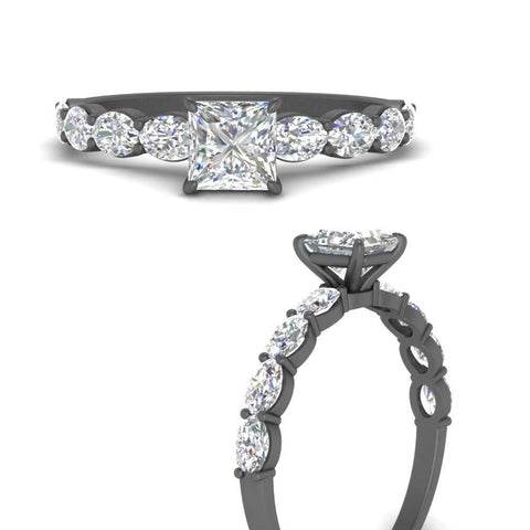 Oval Accented Princess Cut Engagement Ring